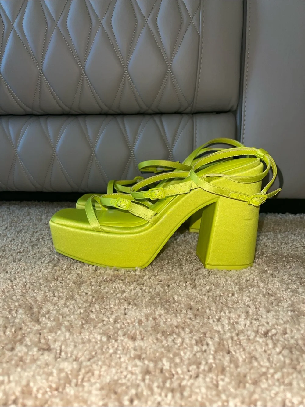 GB girls Neon Lime Strappy Platform Block Heels